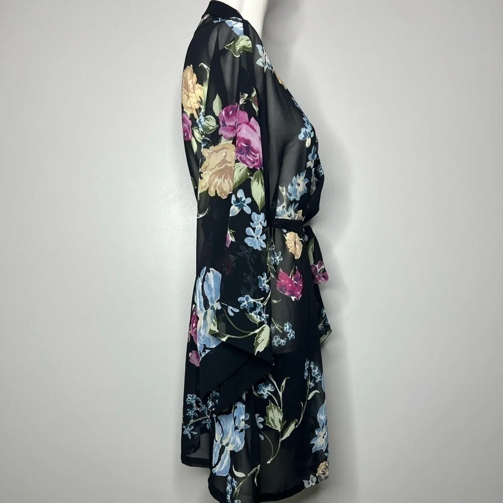 Helena Quinn Georgette Sheer Belted Floral Kimono Bath Robe